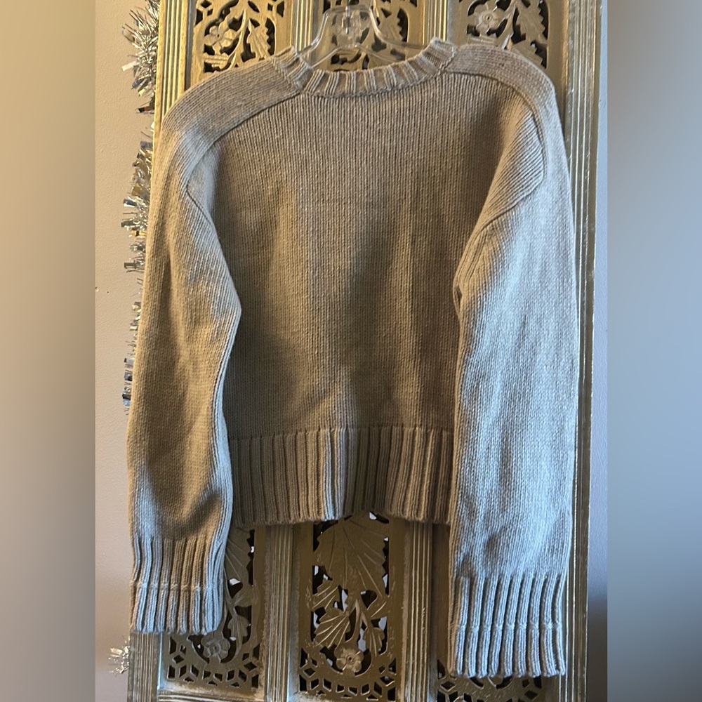 Everlane Crew Boxy Sweater in Oat Sand Almond Wool Cashmere chunky ribbed - Picture 2 of 7